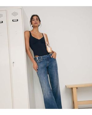 Stradivarius Petite Jeans Met Lage Taille En Rechte Pijpen Met Hamerband - Blauw