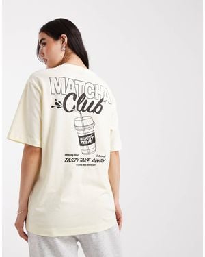 Vero Moda Oversized Matcha Club Print T-shirt - Natural