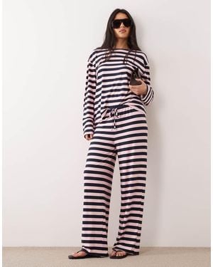 Kaiia Gestreepte Broek Van Zachte Jersey Met Trekkoord - Rood