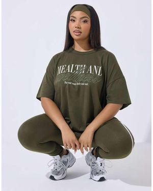 Yours Clothing Slogan Active T-Shirt - Green