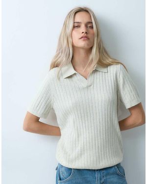 Gap Ribbed Johnny Collar Knitted Polo - White