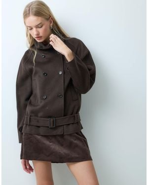Mango Veste à col cheminée ceinturée en mélange - Noir