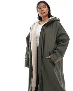 ASOS Asos Design Curve Longline Fleece Lined Rain Coat - Green