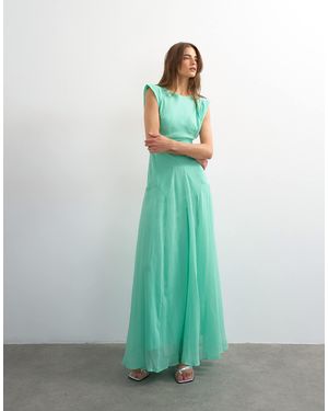 TOPSHOP Pleated Open Back Maxi Dress - Green
