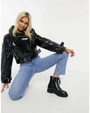 ASOS Luxe Vinyl Croc Biker Jacket - Black