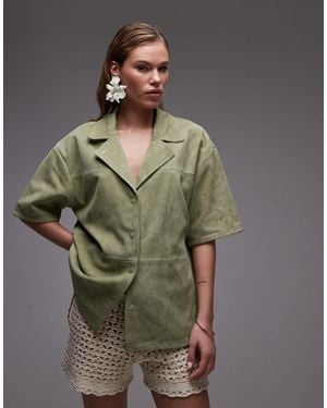 TOPSHOP Co-ord Real Suede Resort Shirt - Green