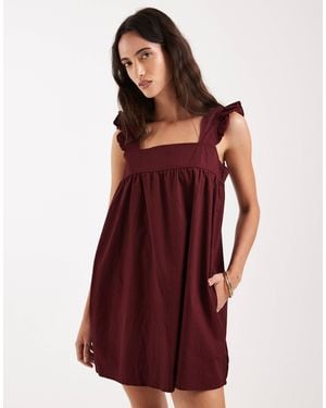 Motel Sanaly Poplin Ruffle Sleeve Mini Dress - Red