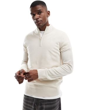 Threadbare Soft Touch Half Zip Funnel Neck Sweater - White