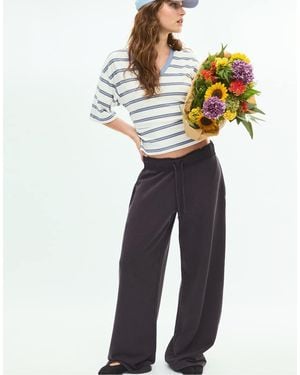 Stradivarius Striped V-neck Kimono Sleeve T-shirt - Blue