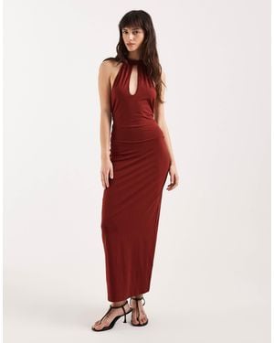 Motel Viorela Keyhole Halter Tie Waist Midaxi Jersey Dress - Red