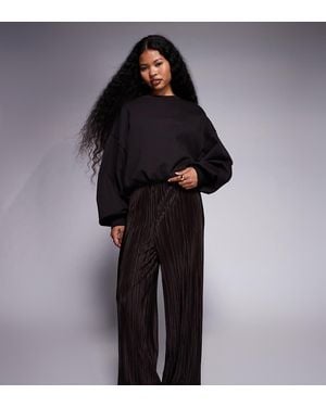 River Island Plisse Wide Leg Trousers - Black