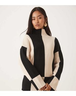 Pretty Lavish Rib Knit Spliced High Neck Jumper - Natural
