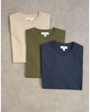 TOPMAN Pack De 3 Camisetas De Corte Clásico En Azul Marino, Caqui Y Piedra