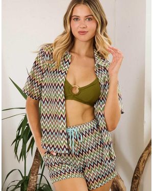 Wolf & Whistle Kalahari Zig Zag Crochet Beach Shorts - Green
