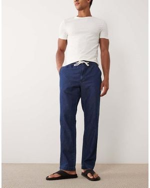 Mango Linen Blend Denim Look Draw String Trousers - Blue