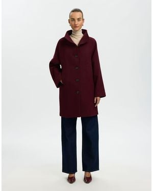 SELECTED Zia-Vinni Wool Blend Raglan Sleeve Knee Length Coat - Red