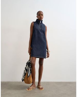 TOPSHOP Denim Funnel Neck Pinny Dress Rinse - Blue