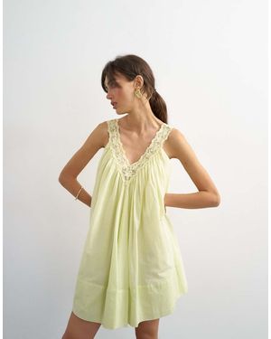 TOPSHOP Cotton Deep V Lace Trapeze Mini Dress - White