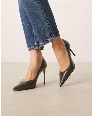 Mango Zapatos De Salón Grises Efecto Piel De Cocodrilo De Tacón De - Azul