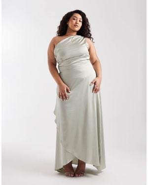 Tfnc Plus Bridesmaid Satin One Shoulder Wrap Skirt Maxi Dress - Green