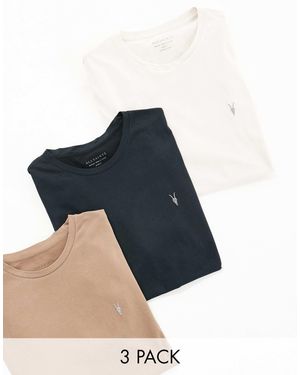 AllSaints – brace – 3er-pack t-shirts aus gebürsteter baumwolle - Blau
