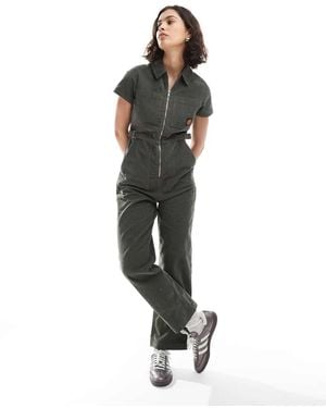 Santa Cruz Regular Cord Zip Through Short Sleeve Jumpsuit - Green