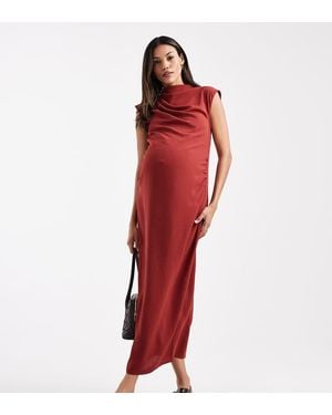 ASOS Vestido Midi Color Óxido Con Cuello Subido Drapeado De Asos Design Maternity - Rojo