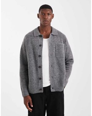 Jack & Jones Premium Fluffy Cardigan With Collar - Grey