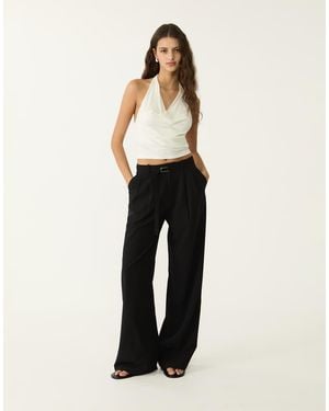 Stradivarius Tailored Trouser With Buckle - Natural