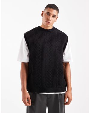 ASOS Relaxed Knitted Cable Tank - Black