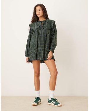Neon Rose Oversized V Neck Collared Dress - Green
