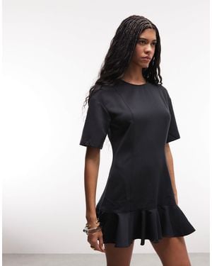 Monki Mini Dress With Ruffle Hem Detail - Black