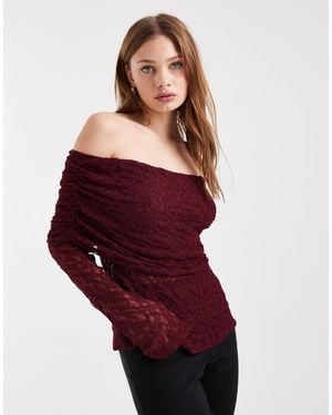 ASOS Lace Fold Over Off The Shoulder Top - Red