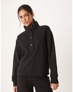 ASOS Henley Collared Sweatshirt - Black