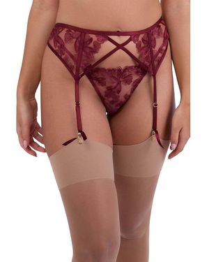 Wolf & Whistle Eva Dark Cherry Graphic Embroidery Suspender - Red