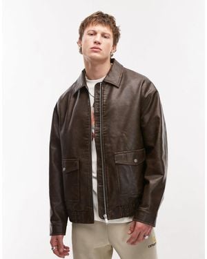 TOPMAN Faux Leather A2 Jacket - Brown