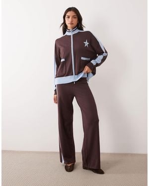 Kaiia Exclusive Knitted Side Stripe Wide Leg Trackies Co-ord - Multicolor