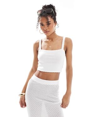 4th & Reckless Beach Knit Cami Top With Crochet Trim Co-ord - White