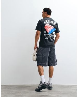 Obey Top Secret T-Shirt Met Korte Mouwen En Rugprint - Blauw