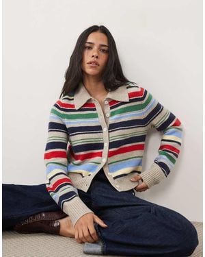 Abercrombie & Fitch Cárdigan De Punto Corto Con Cuello En A Rayas - Azul