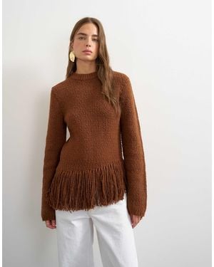 TOPSHOP Strickpullover mit asymmetrischen fransen - Braun