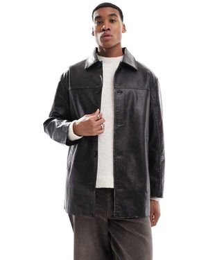 Bershka Faux Leather Long Cut Jacket - Black