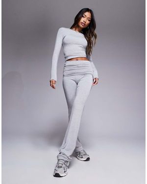 Wanderdoll Emma Premium Jersey Fold Over Flared Trousers Co-ord - Grey