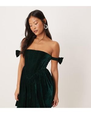 LACE & BEADS Velvet Bow Arm Detail Corset Mini Dress - Black