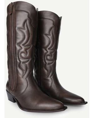 OFF THE HOOK Vega Leather Western Knee Boots - Black
