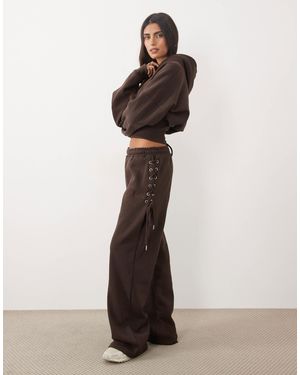 Kaiia Jogger large à lacets sur le côté en coton, ensemble, chocolat - Marron