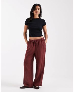 Only Petite Linen Blend Wide Leg Trouser - Red