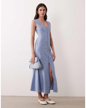 ASOS Square Neck Button Down Midi Sundress - Blue