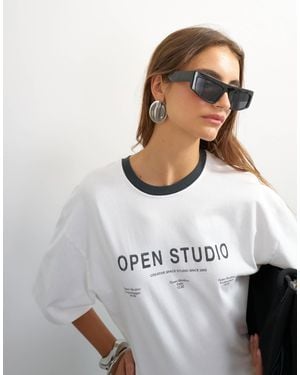 TOPSHOP Oberteil mit grafikprint, tailliert, mit paspeldetail - Weiß