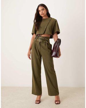 Ghospell Tailored High Waisted Double Buckle Trouser Co-ord - Natural